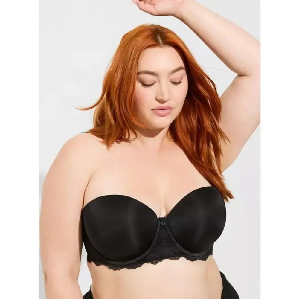 Torrid black underwire Bombshell Everyday Strapless Bra 46 DD lace WL158